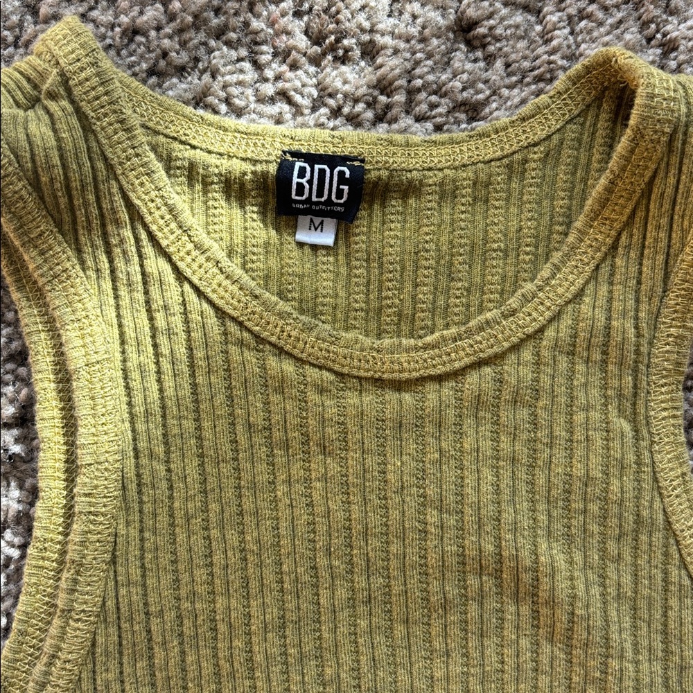 BDG Green Ribbed Tank Top - Picture 2 of 3